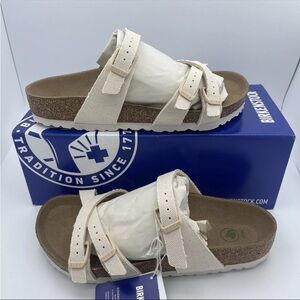 Birkenstock Franca Rivet Logo Ladies  Vegan Sandals Eggshell Size 37/W6/M4 ✅